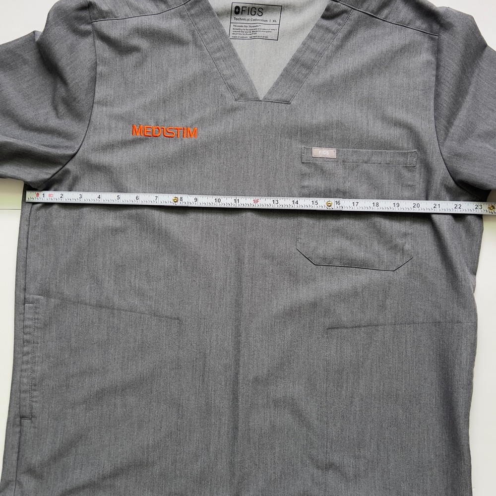 Figs Short Sleeve V-Neck Scrub Top - Gray with Orange MEDSTIM Embroidery - Picture 3 of 4